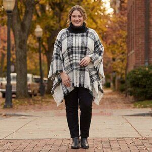 Cherie Bliss Big Grid Plaid Turtleneck Poncho